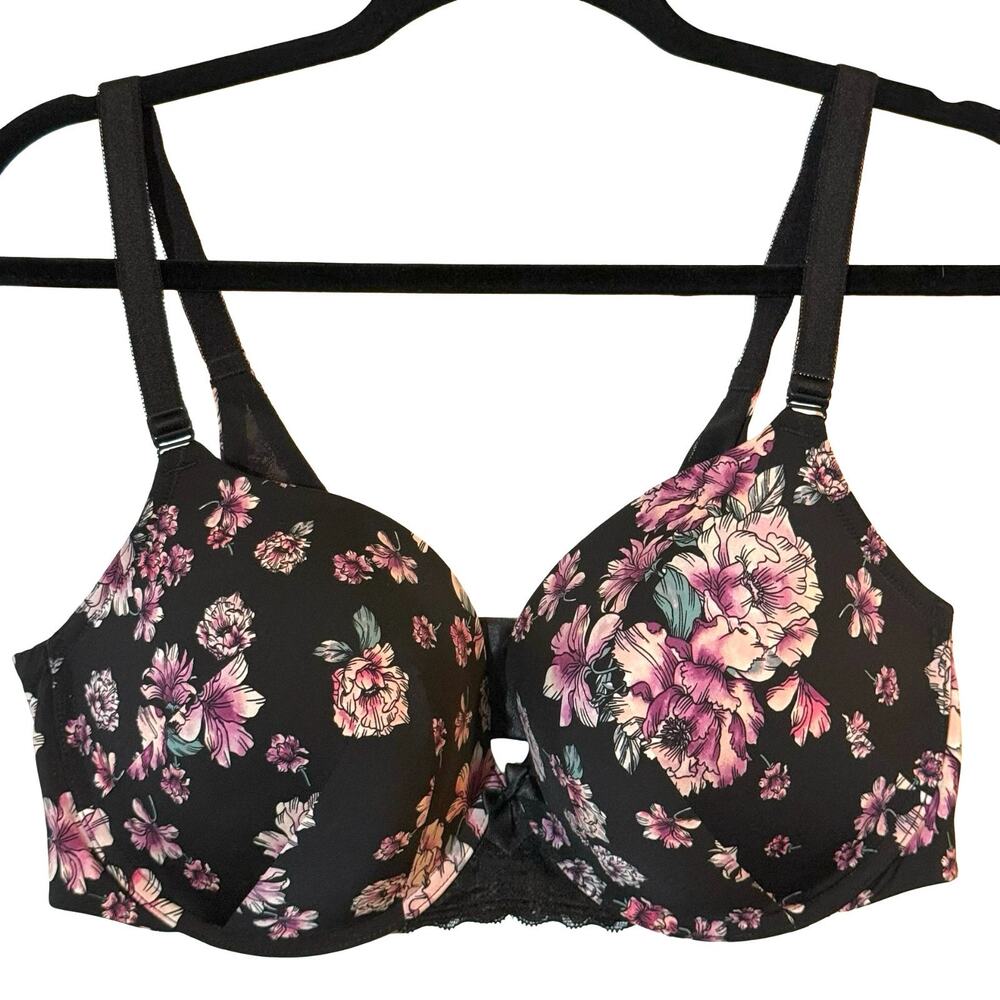 Torrid Curve Black Purple Floral Underwire Perfect T Shirt Bra Watercolor 40 D
